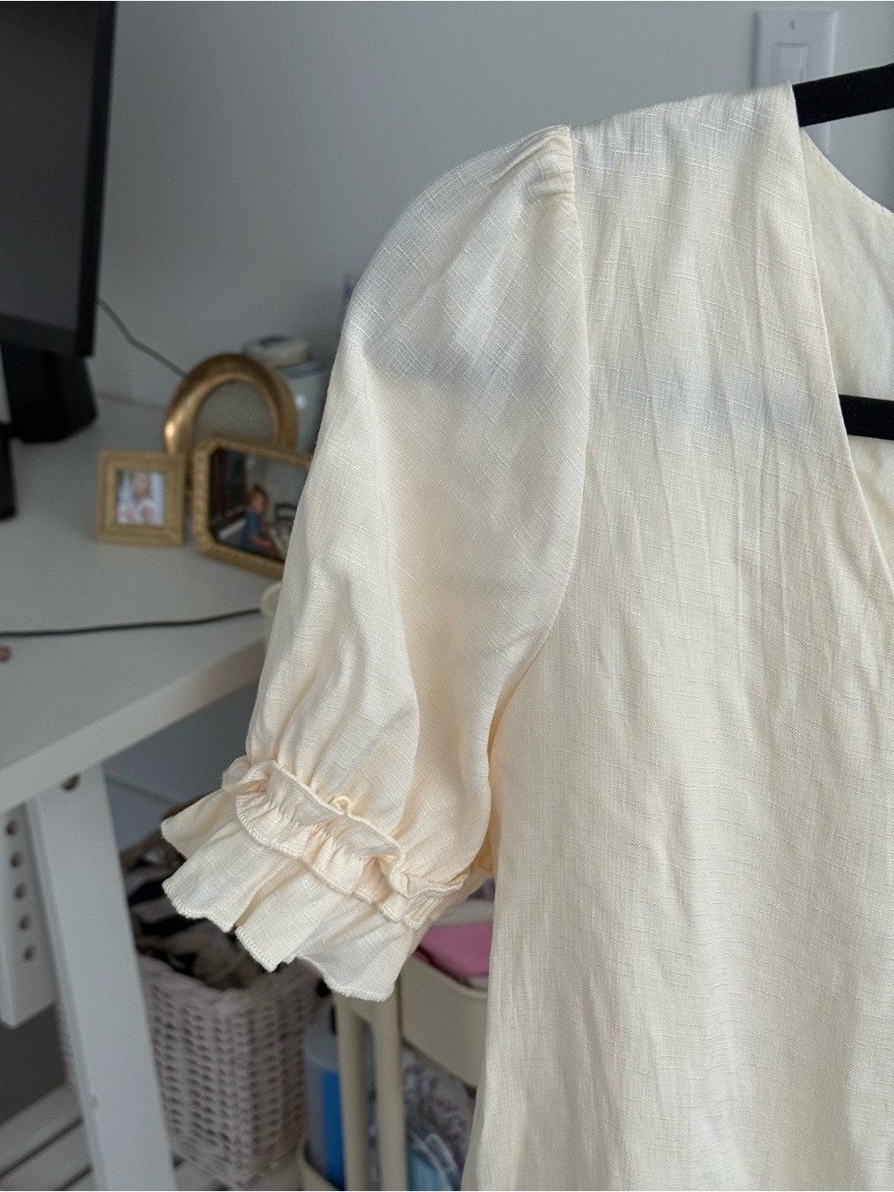 Light Cream Ruffle-Hem Mini Dress - Picture 4 of 4